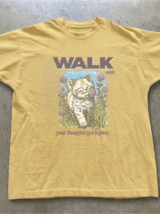 Gildan Other - WALK Cat Graphic Tee in Mustard - Brand